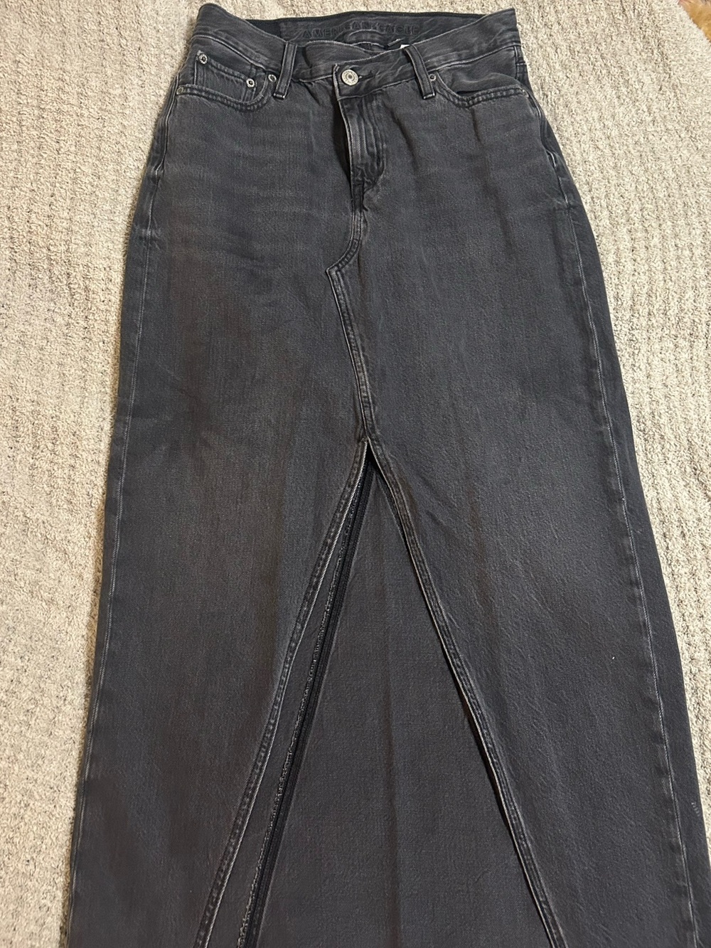 American Eagle Black Denim Maxi Skirt with Front Slit